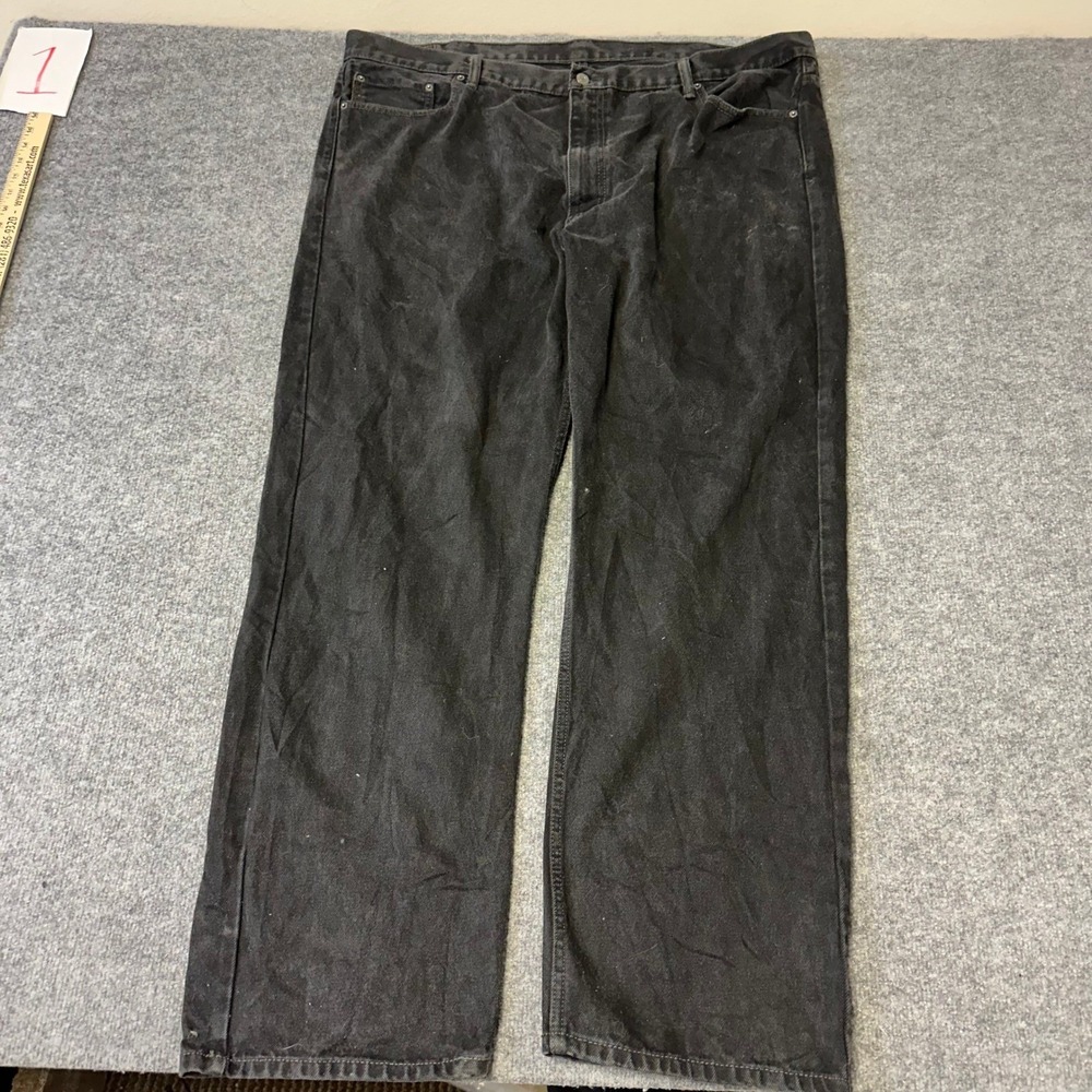 Levi's Jeans Mens Size 44x32 Black 505 Regular Fit Straight Leg Denim Faded Flaw